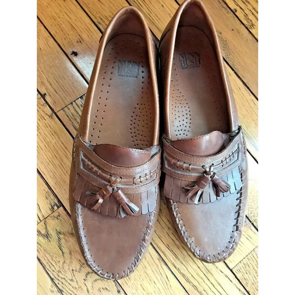 NUNN BUSH Men's Tassel Brown Leather Slip on Loafer Dress Shoes SZ‎ 10M